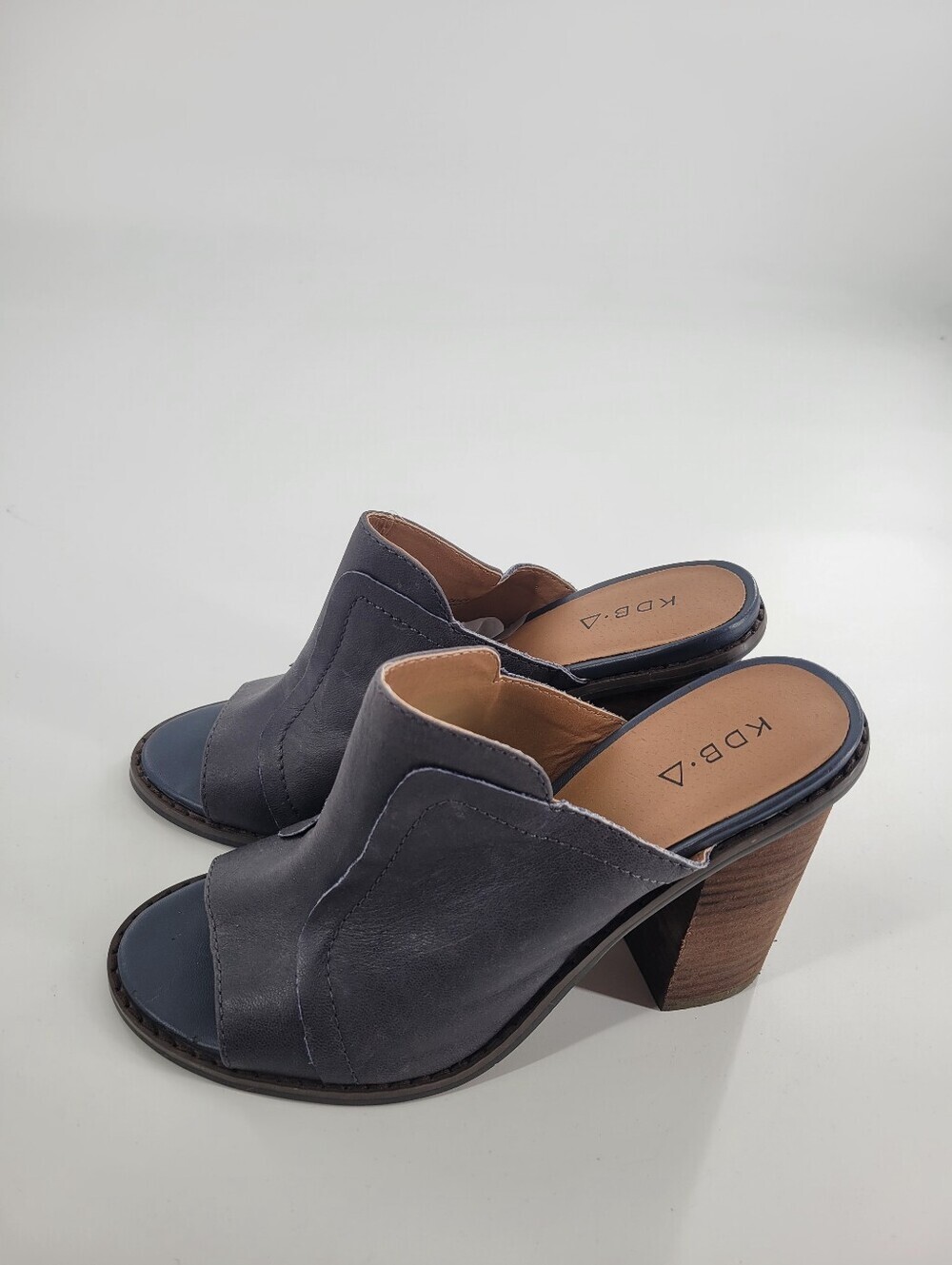 KDB Women's Letaher Open-Toe Slide Sandals in Dark Navy Size 9.5